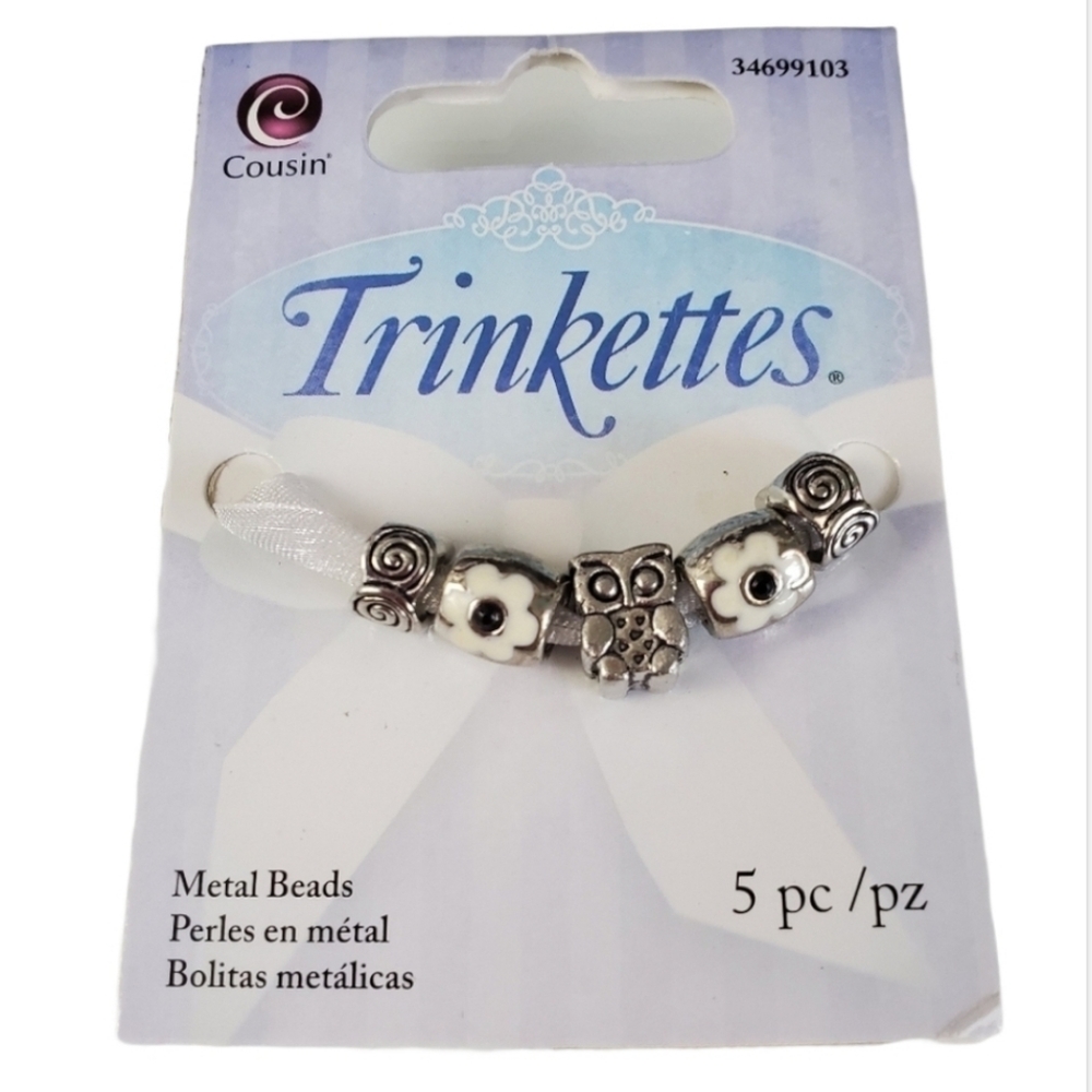 Trinkettes Silver  Metal Beads Owl Flowers Jewelry Making *